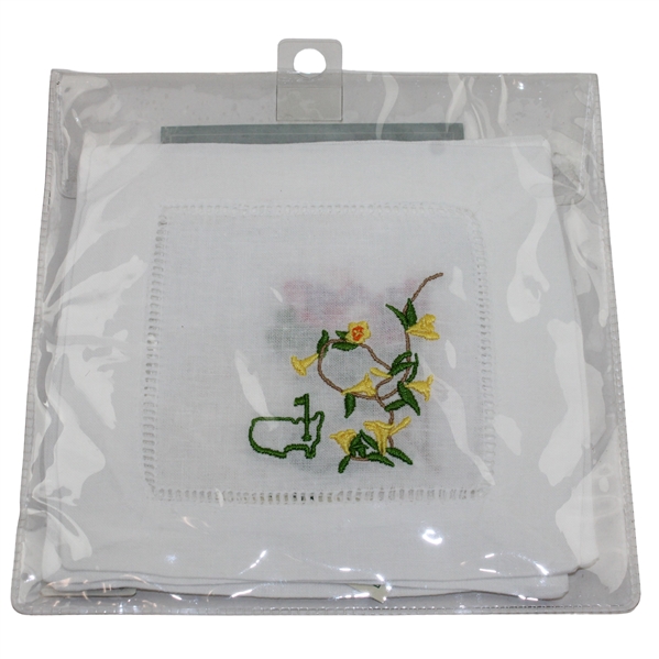 Augusta National Golf Club Four (4) Linen & Cotton Embroidered Cocktail Napkins Set - Unopened