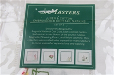 Augusta National Golf Club Four (4) Linen & Cotton Embroidered Cocktail Napkins Set - Unopened