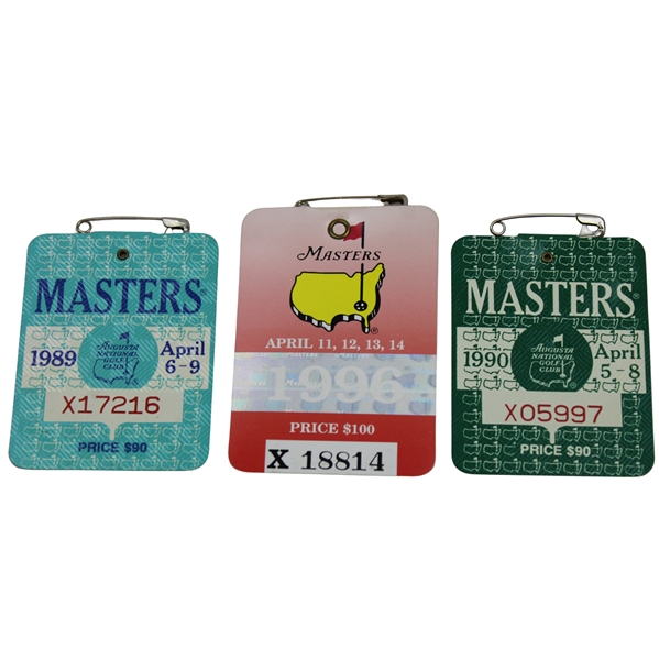 1989, 1990 & 1996 Masters Tournament SERIES Badges - Nick Faldo Winner