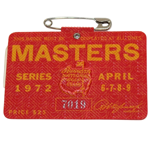 1972 Masters Tournament SERIES Badge #7019 - Jack Nicklaus Winner