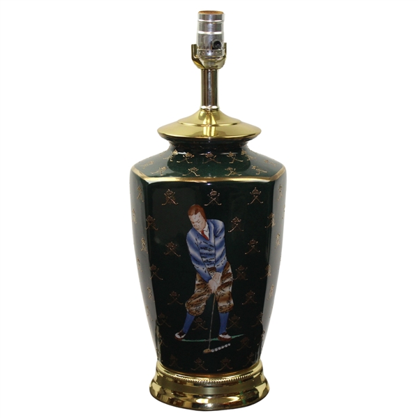 Classic Hand Painted Bobby Jones Tees Off with Crossed Clubs Hunter Green Table Lamp - Works