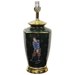 Classic Hand Painted Bobby Jones Tees Off with Crossed Clubs Hunter Green Table Lamp - Works