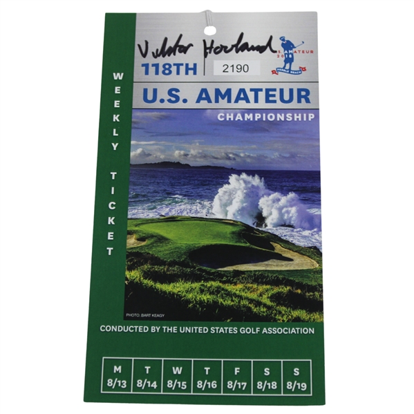 Champion Viktor Hovland Signed 2018 US Amateur at Pebble Beach Weekly Ticket JSA ALOA