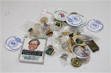 (2) 1996 JC Penney Classic Badges, Golf Pins & Ryder Cup Cards & More - Tiger Woods w/ Kelli Kuehne