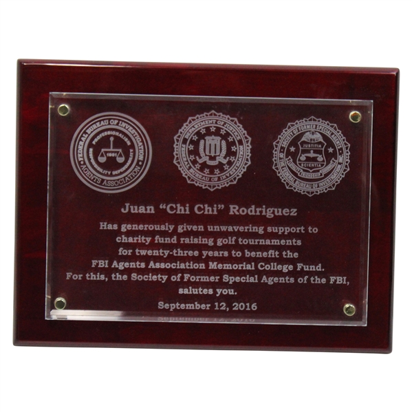 Chi Chi Rodriguezs FBI Association Memorial College Fund Plaque September 12th, 2016