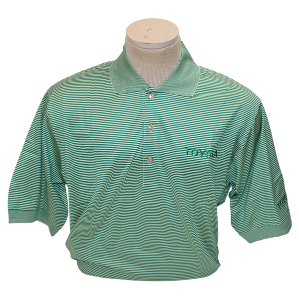 Chi Chi Rodriguezs Personal Jeff Rose Green & White Striped Polo w/Sponsor - M