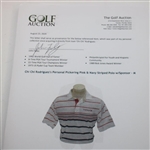 Chi Chi Rodriguez's Personal Pickering Pink & Navy Striped Polo w/Sponsor - M