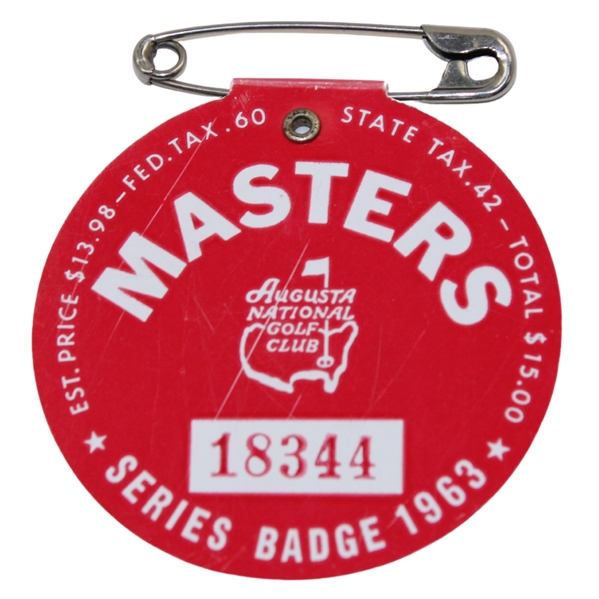 1963 Masters Tournament SERIES Badge #18344 - Jack Nicklaus First Masters Victory