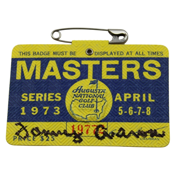 Tommy Aaron Signed 1973 Masters Tournament SERIES Badge #19772 JSA ALOA