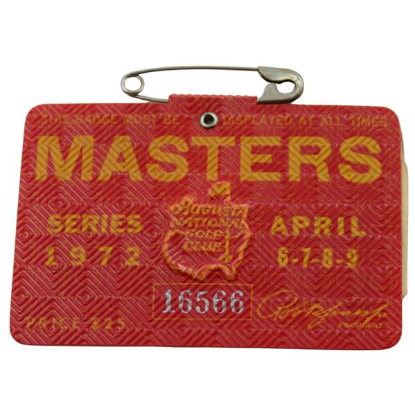 1972 Masters Tournament SERIES Badge #16566 - Jack Nicklaus Winner