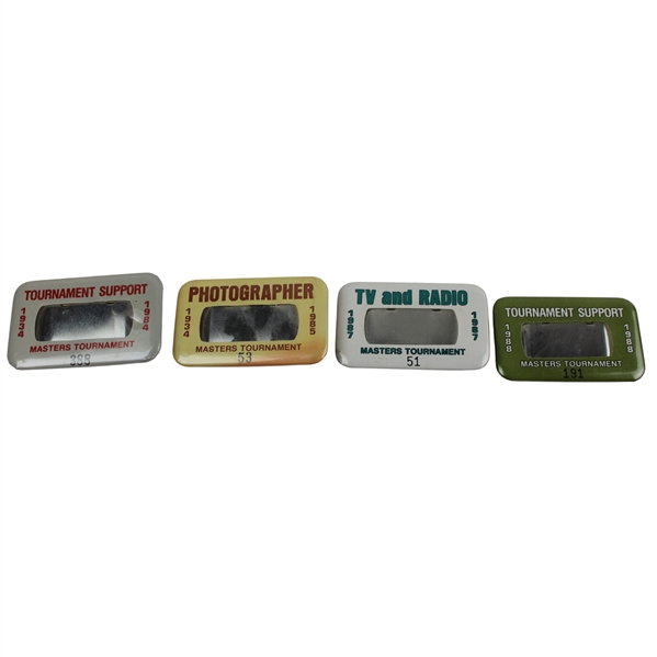 Four (4) Masters Tournament Media Badges 1984, 1985, 1987 & 1988