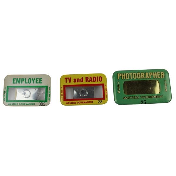 Three (3) Masters Tournament Media Badges 1980, 1981 & 1984