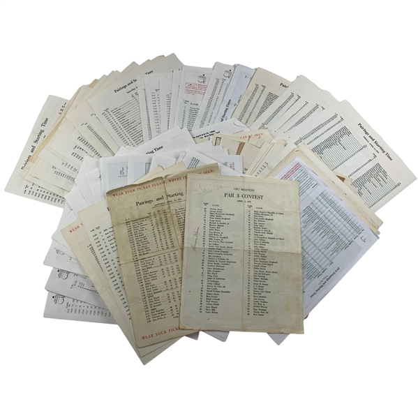 Collection of (140) Between 1954-2006 Masters Pairing Sheets Inc. Keiser Signed 1972 Par 3 Sheet JSA ALOA