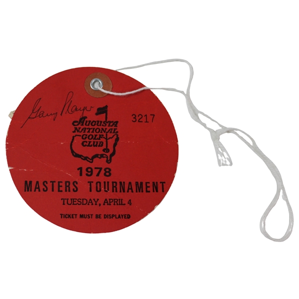 Gary Player Signed 1978 Masters Tuesday Practice Round Ticket JSA ALOA