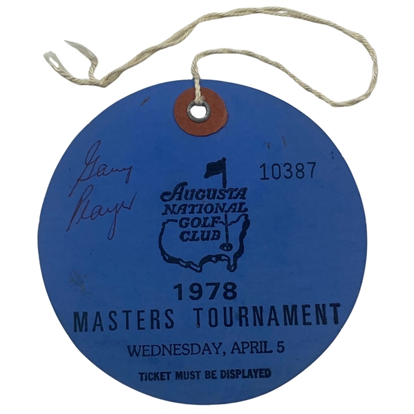 Gary Player Signed 1978 Masters Wednesday Practice Round Ticket JSA ALOA