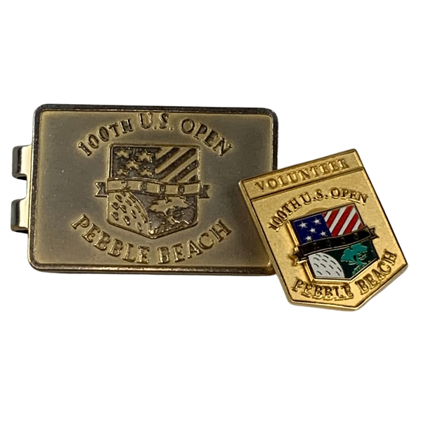 2000 US Open at Pebble Beach Money Clip & Volunteer Badge Tiger Woods 1st US Open