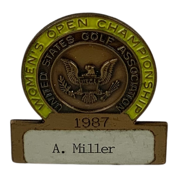 1987 US Womens Open at Plainfield CC. Contestant Badge Alice Miller 