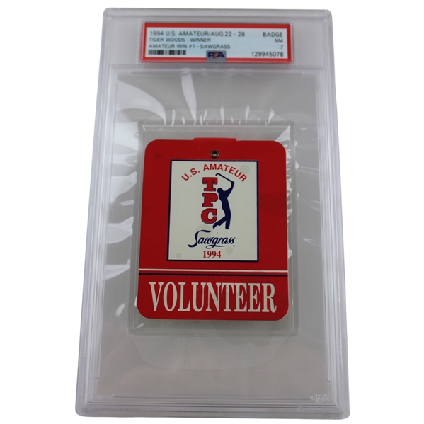 1994 US Amateur Badge - Tiger Woods Winner Amateur Win #1 Sawgrass PSA NM 7