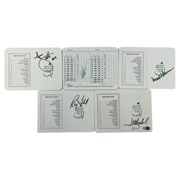 Adam Scott, Craig Stadler, Mark OMeara, Ray Floyd & Jose Maria Olazabal Signed Augusta National Golf Club Scorecards JSA ALOA