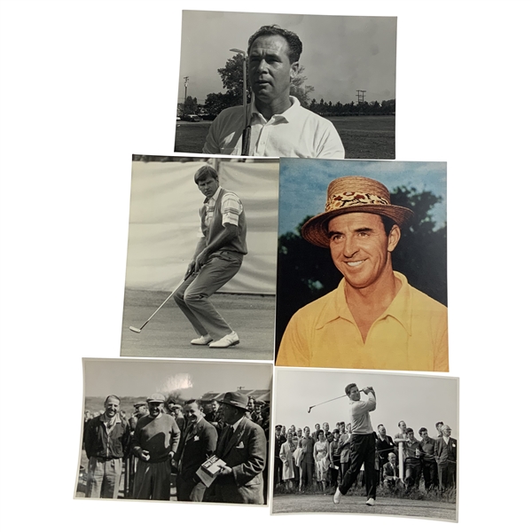 Five (5) Photos Of Open Champions-Tony Lema, Peter Thomson At 1960 Open, Nick Faldo, Bobby Locke (1948), Sam Snead