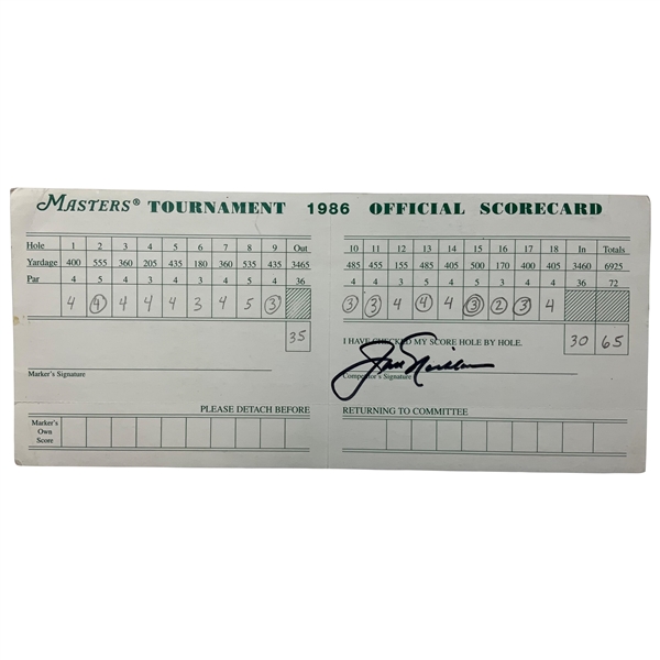 Jack Nicklaus Signed 1986 Masters Tournament Official Scorecard JSA ALOA