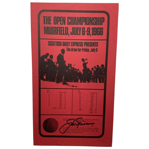 Jack Nicklaus Signed 1966 Open Championship at Muirfield Friday Pairings Sheet JSA ALOA