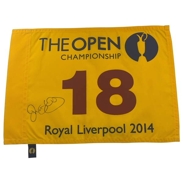 Rory McIlroy Signed 2014 OPEN Championship at Royal Liverpool Flag JSA ALOA