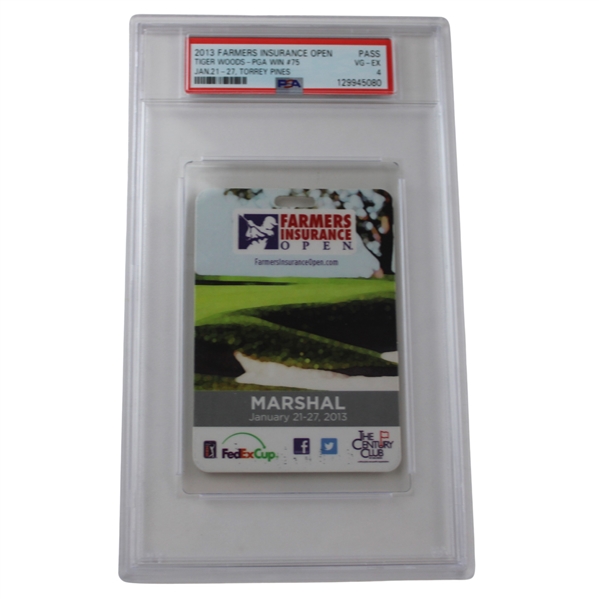 2013 Farmers Insurance Open Marshall Badge Tiger Woods -PGA Win #75 Jan 21-27 Torrey Pines PSA VG-EX 4
