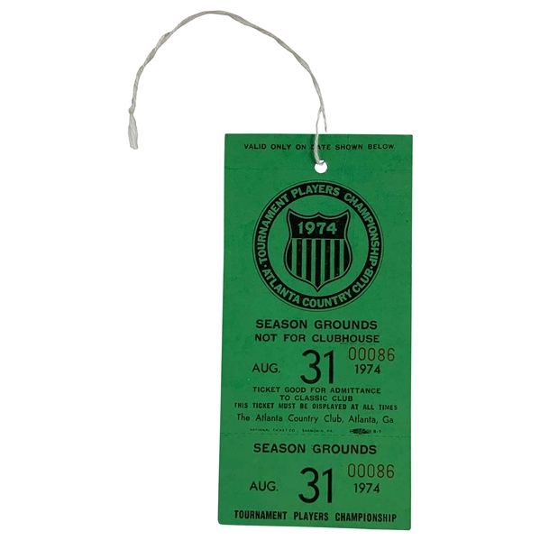 1974 Inaugural Tournament Players Championship Saturday Grounds Ticket Nicklaus win!