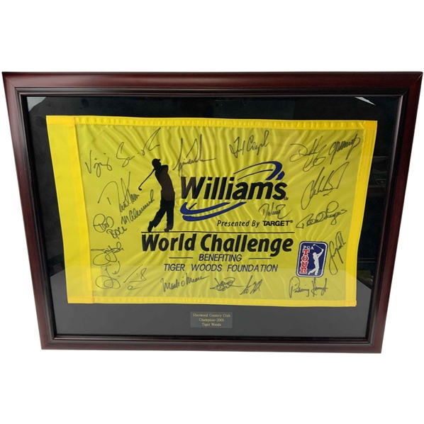 Tiger Woods & Multi-Signed 2001 Williams World Challenge Golf Pin Flag - Framed JSA ALOA