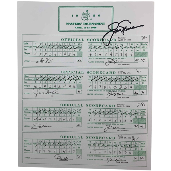 Jack Nicklaus Signed Replica 1986 Masters Tournament 4-Day Scorecard JSA ALOA
