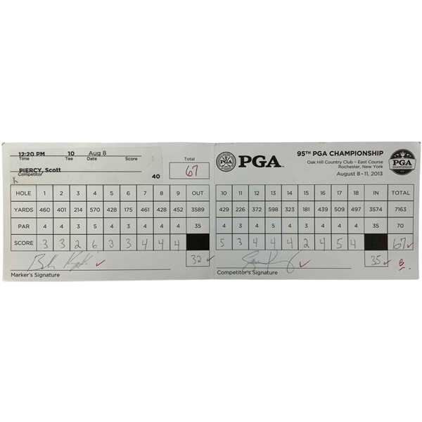 2013 PGA Championship Official Tournament Used Scorecard Signed by Scott Piercy and Brooks Koepka