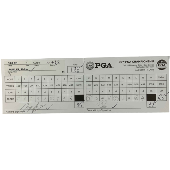 2013 95th PGA Championship Official Tournament Used Scorecard Signed by Rickie Fowler and Sergio Garcia