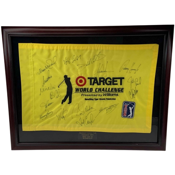 Tiger Woods & Field Multi-Signed 2003 Target World Challenge Flag - Framed JSA ALOA