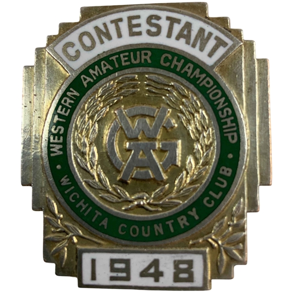 1948 Western Amateur Championship at Wichita CC Contestant Badge - Skee Riegel Winner