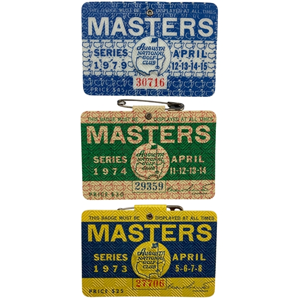 1973, 1974 & 1979 Masters Tournament SERIES Badges