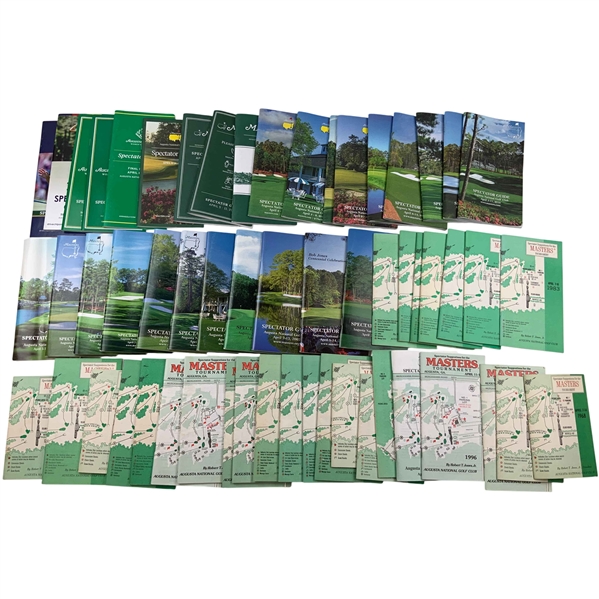 Collection of 57 Official Masters Tournament and Augusta National Spectator Guides 1967-2024