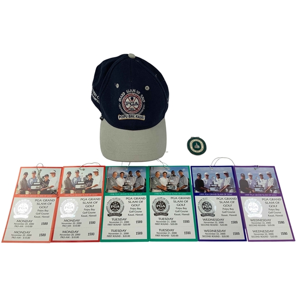 2000 PGA Grand Slam of Golf Money Clip, Badges & Tiger Woods 