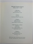 2003 Masters Tournament Champion Dinner Menu Augusta National Golf Club - Night of Mike Weir Win!