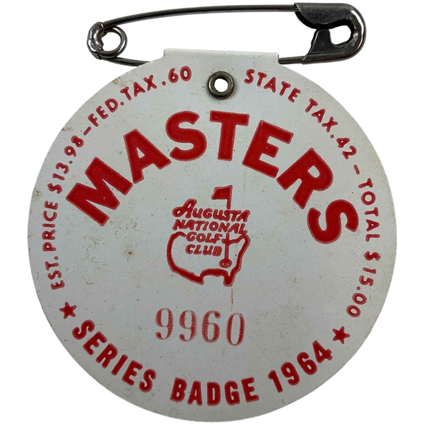 1964 Masters Tournament SERIES Badge #9960 - Arnold Palmer Winner
