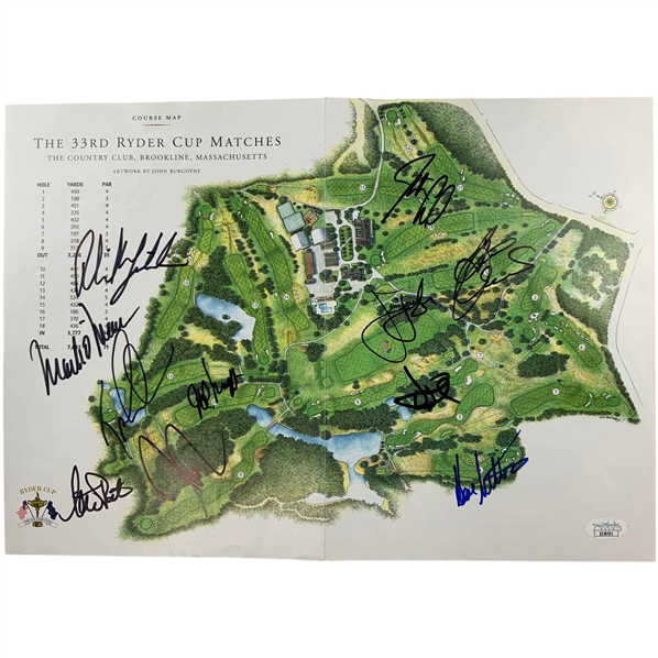 US Team (11) Signed 1999 Ryder Cup at the Country Club Course Map JSA #ZZ58591