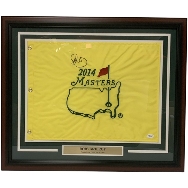 Rory Mcilroy Signed 2014 Masters Tournament Embroidered Flag - Framed JSA #K14724