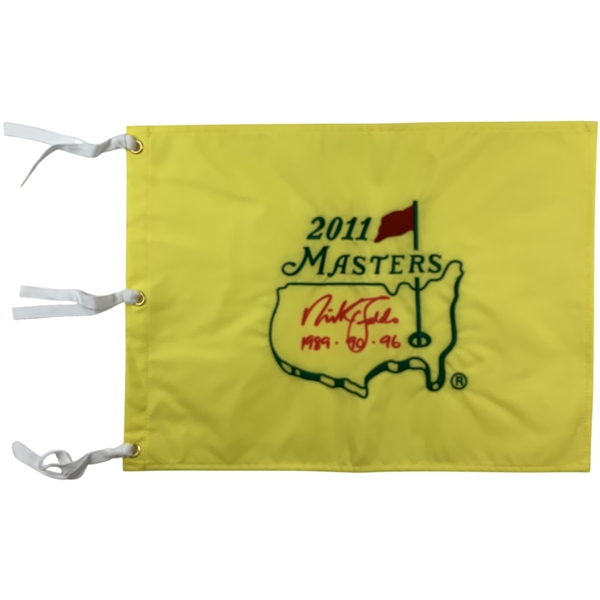 Nick Faldo Signed 2011 Masters Embroidered Flag With Years Won JSA ALOA