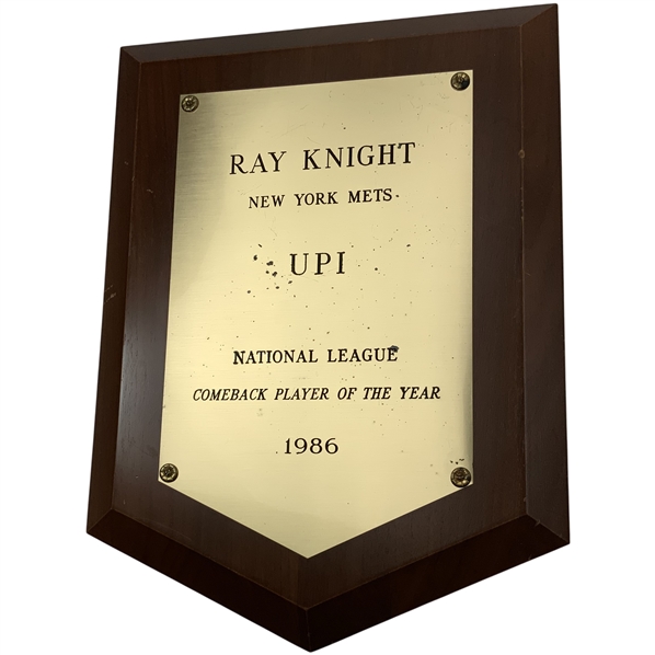 Ray Knights 1986 UPI National League Comeback Player of the Year Award Plaque