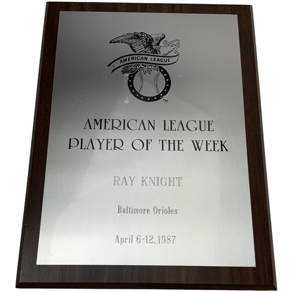 Ray Knights 1987 American League Player of the Week Award Plaque