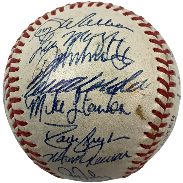 1992 Atlanta Braves Team Signed National League Champs Ball w/ Justice, Glavine & Smoltz JSA ALOA