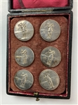 A Set of Six Antique Sterling Silver Metal Golfing Buttons in Presentation Case