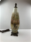 c.1928 Hand-Painted Frosted Glass Golf Theme Table Lamp Signed by Artist T May