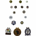 A Collection of Golf Tournament and Club Commemorative Pins and Accessories