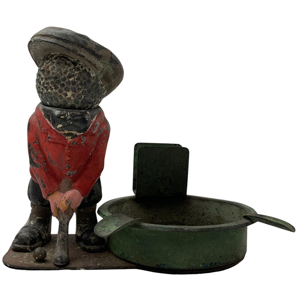 Vintage Cast Iron Dunlop Man Golfer Novelty Ashtray and Matchbox Holder